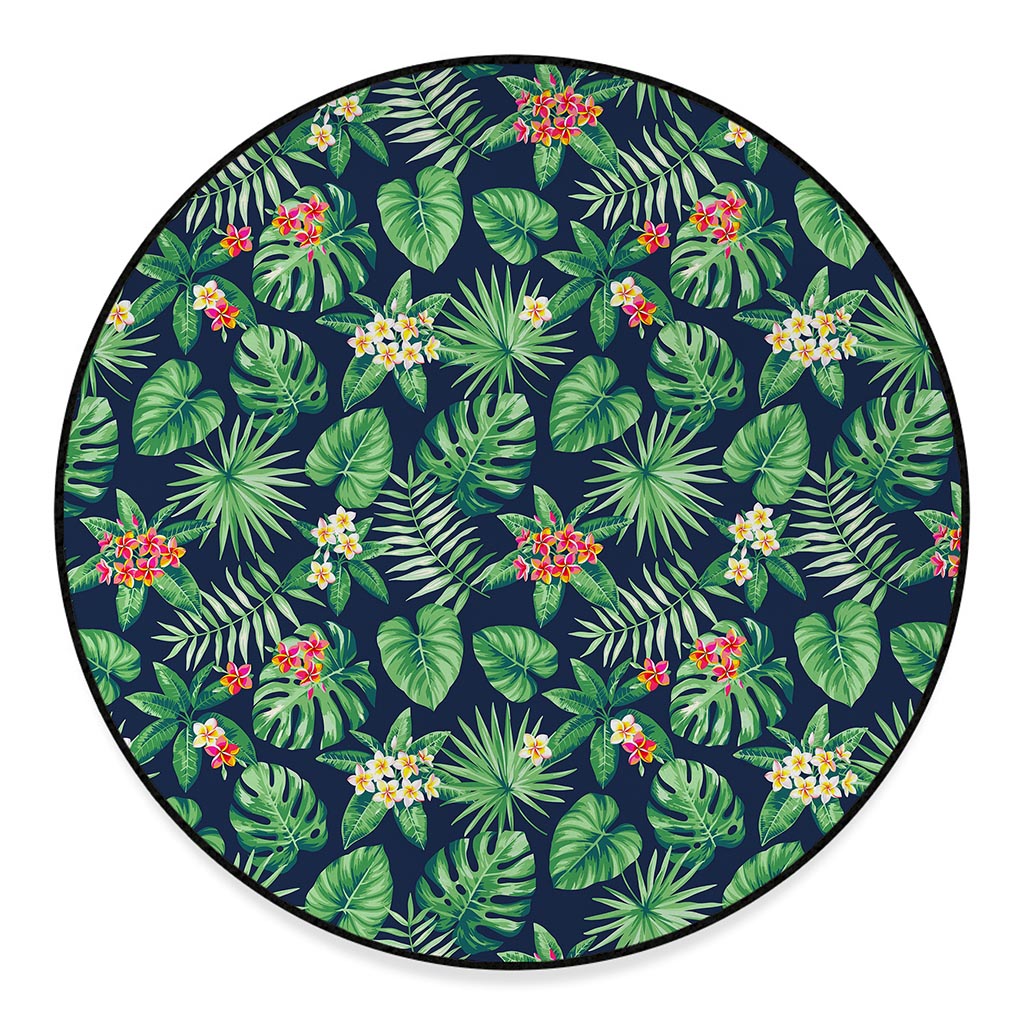 Hawaiian Tropical Leaves Pattern Print Round Floor Mat