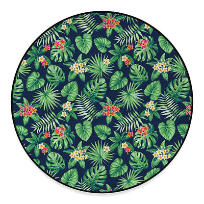 Hawaiian Tropical Leaves Pattern Print Round Floor Mat