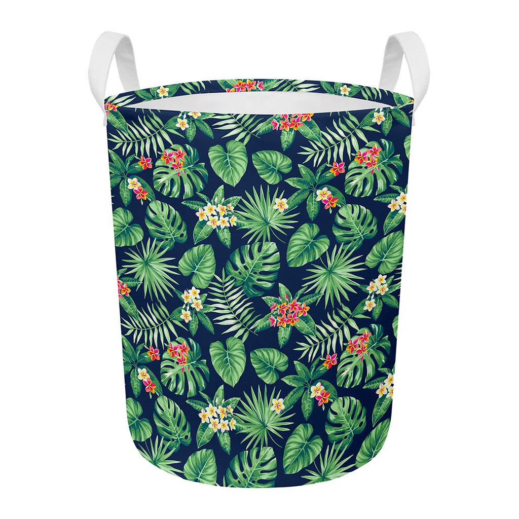 Hawaiian Tropical Leaves Pattern Print Round Laundry Basket