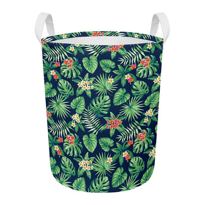 Hawaiian Tropical Leaves Pattern Print Round Laundry Basket