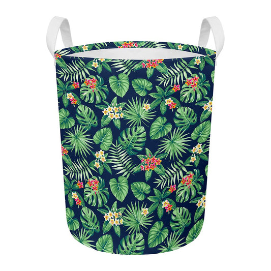 Hawaiian Tropical Leaves Pattern Print Round Laundry Basket