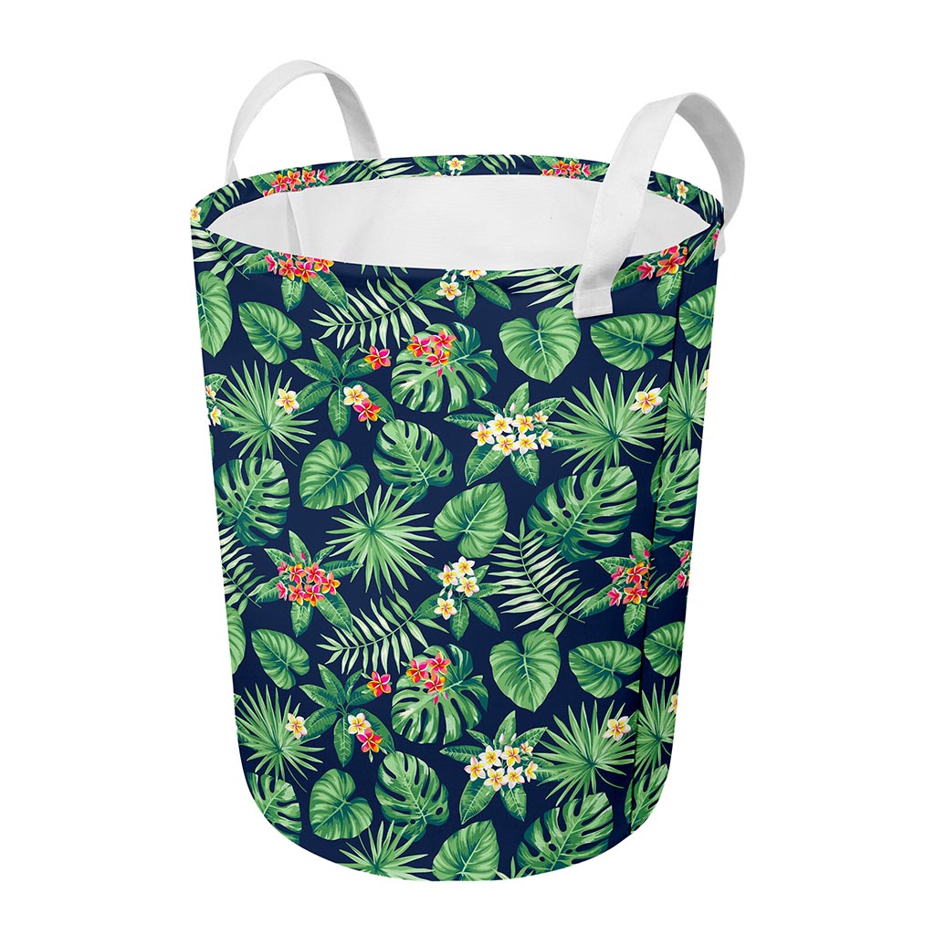 Hawaiian Tropical Leaves Pattern Print Round Laundry Basket