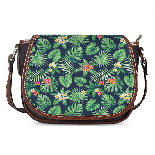 Hawaiian Tropical Leaves Pattern Print Saddle Bag