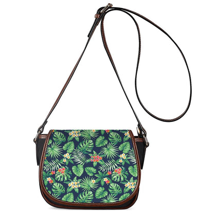 Hawaiian Tropical Leaves Pattern Print Saddle Bag