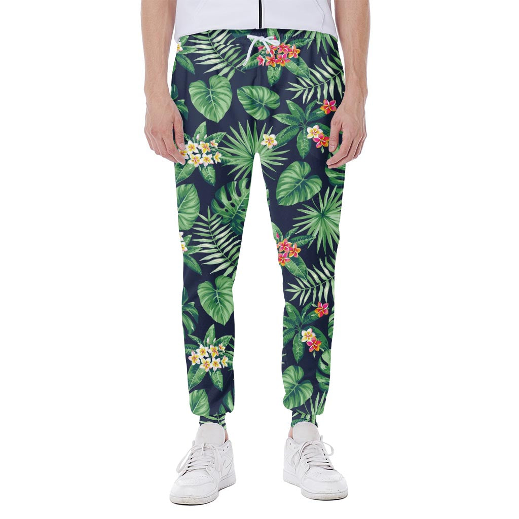 Hawaiian Tropical Leaves Pattern Print Scuba Joggers