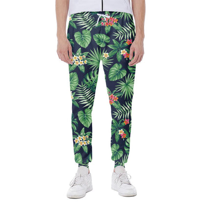 Hawaiian Tropical Leaves Pattern Print Scuba Joggers
