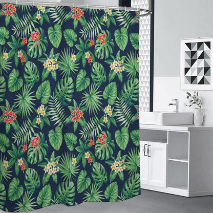 Hawaiian Tropical Leaves Pattern Print Shower Curtain