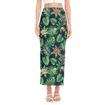 Hawaiian Tropical Leaves Pattern Print Side Slit Maxi Skirt