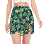 Hawaiian Tropical Leaves Pattern Print Side Slit Mini Skirt