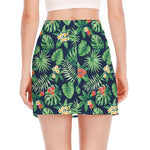 Hawaiian Tropical Leaves Pattern Print Side Slit Mini Skirt