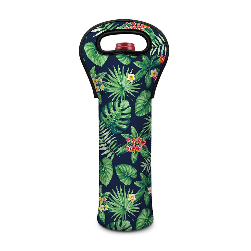 Hawaiian Tropical Leaves Pattern Print Single Neoprene Wine Tote