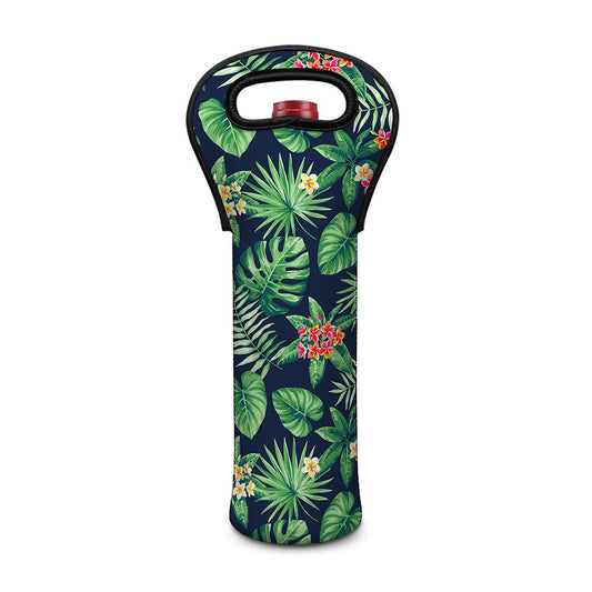 Hawaiian Tropical Leaves Pattern Print Single Neoprene Wine Tote