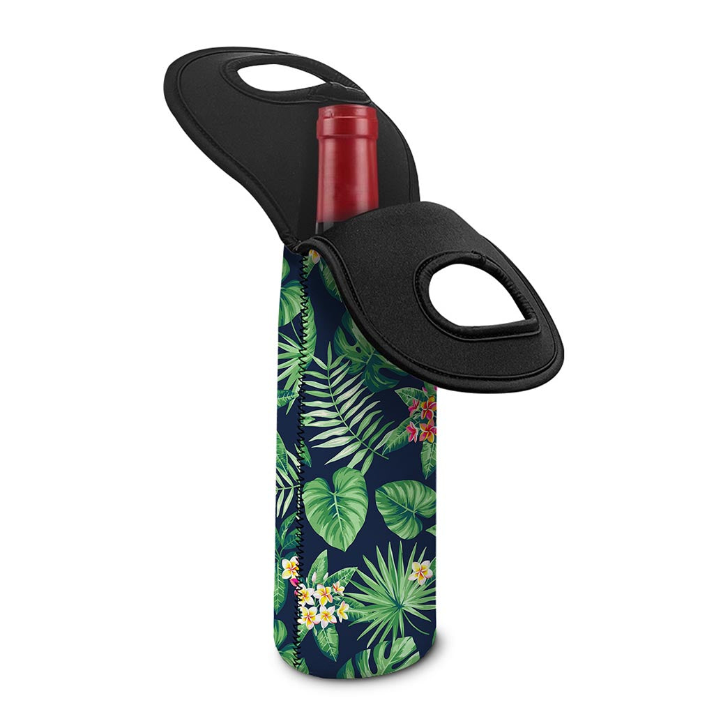 Hawaiian Tropical Leaves Pattern Print Single Neoprene Wine Tote