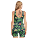 Hawaiian Tropical Leaves Pattern Print Sleeveless One Piece Swimsuit