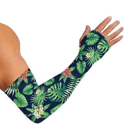Hawaiian Tropical Leaves Pattern Print Sun Protection Arm Sleeves