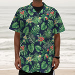 Hawaiian Tropical Leaves Pattern Print Textured Short Sleeve Shirt