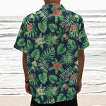 Hawaiian Tropical Leaves Pattern Print Textured Short Sleeve Shirt
