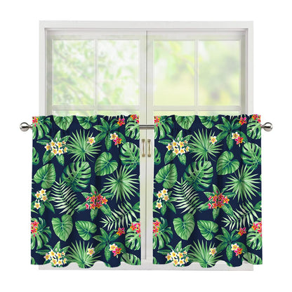 Hawaiian Tropical Leaves Pattern Print Tier Curtains
