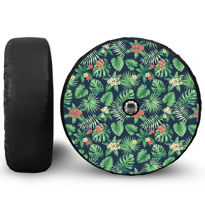 Hawaiian Tropical Leaves Pattern Print Tire Cover With Camera Hole