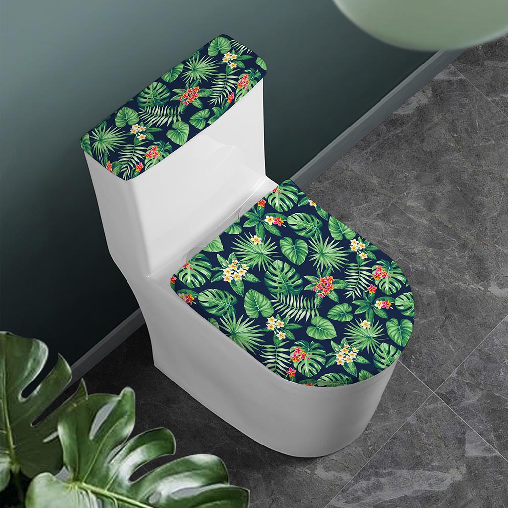 Hawaiian Tropical Leaves Pattern Print Toilet Lid And Tank Cover Set