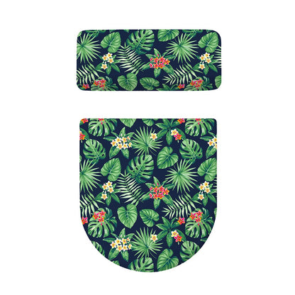 Hawaiian Tropical Leaves Pattern Print Toilet Lid And Tank Cover Set