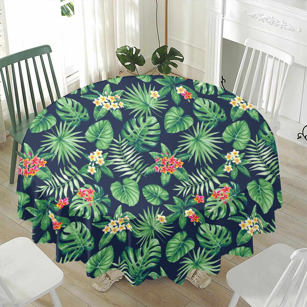 Hawaiian Tropical Leaves Pattern Print Waterproof Round Tablecloth