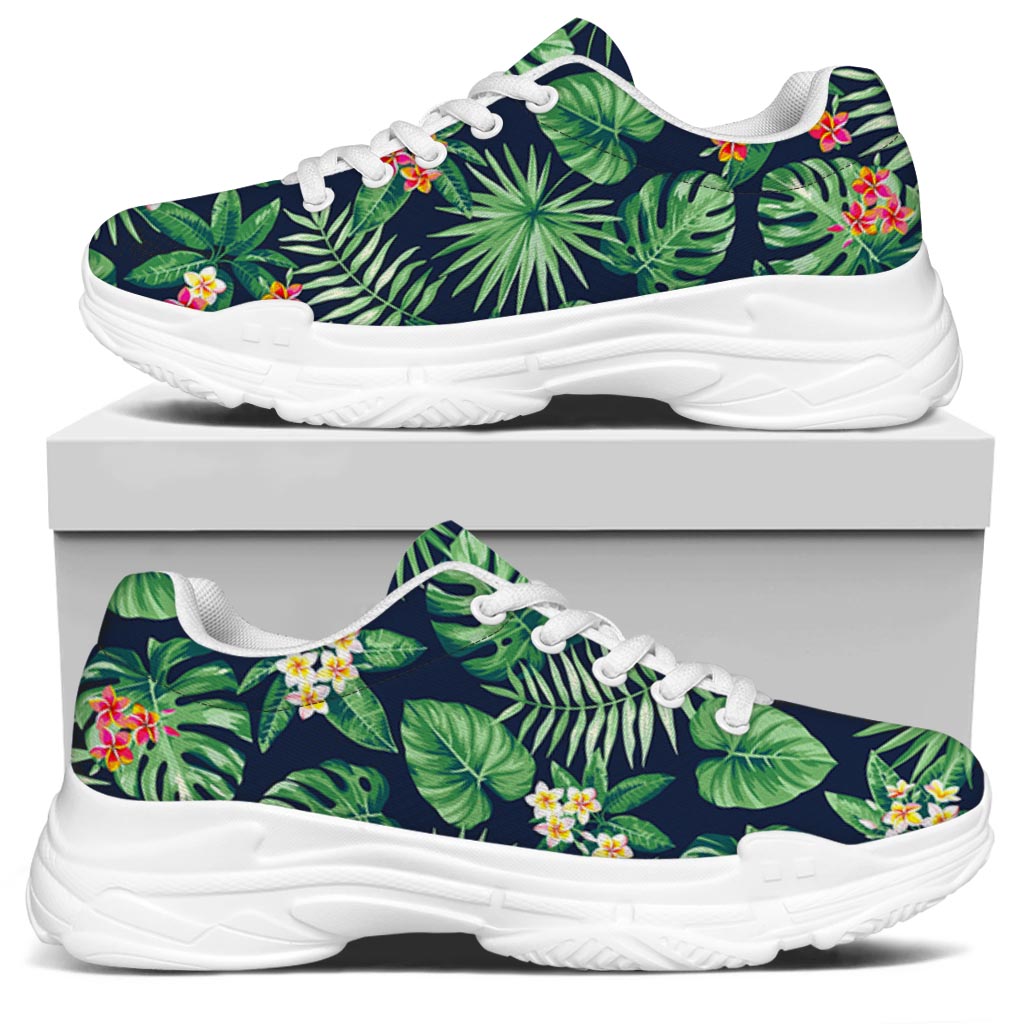 Hawaiian Tropical Leaves Pattern Print White Chunky Shoes