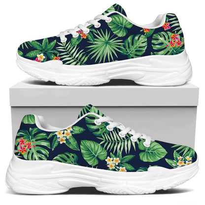 Hawaiian Tropical Leaves Pattern Print White Chunky Shoes