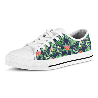 Hawaiian Tropical Leaves Pattern Print White Low Top Sneakers