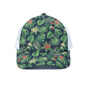 Hawaiian Tropical Leaves Pattern Print White Mesh Trucker Hat