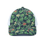 Hawaiian Tropical Leaves Pattern Print White Mesh Trucker Cap
