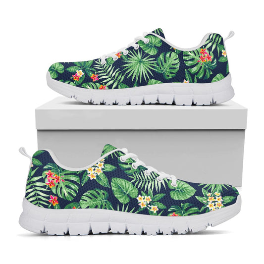 Hawaiian Tropical Leaves Pattern Print White Running Shoes