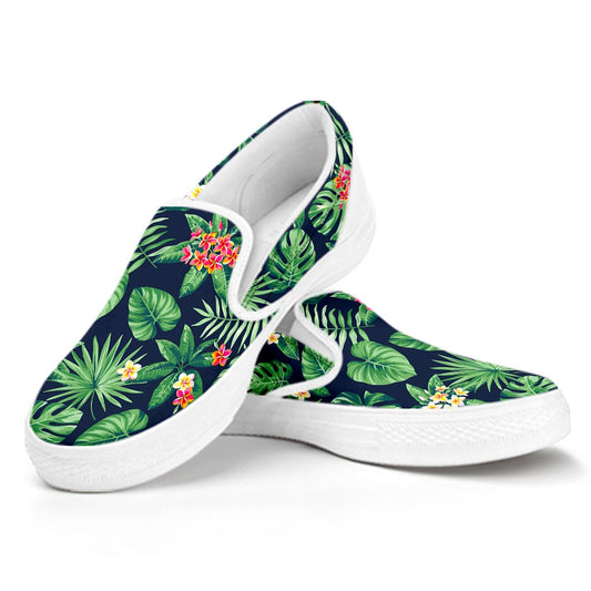 Hawaiian Tropical Leaves Pattern Print White Slip On Sneakers