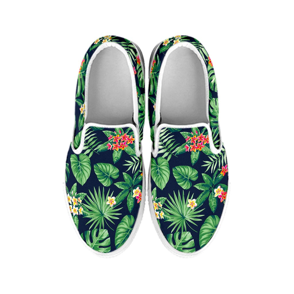 Hawaiian Tropical Leaves Pattern Print White Slip On Sneakers