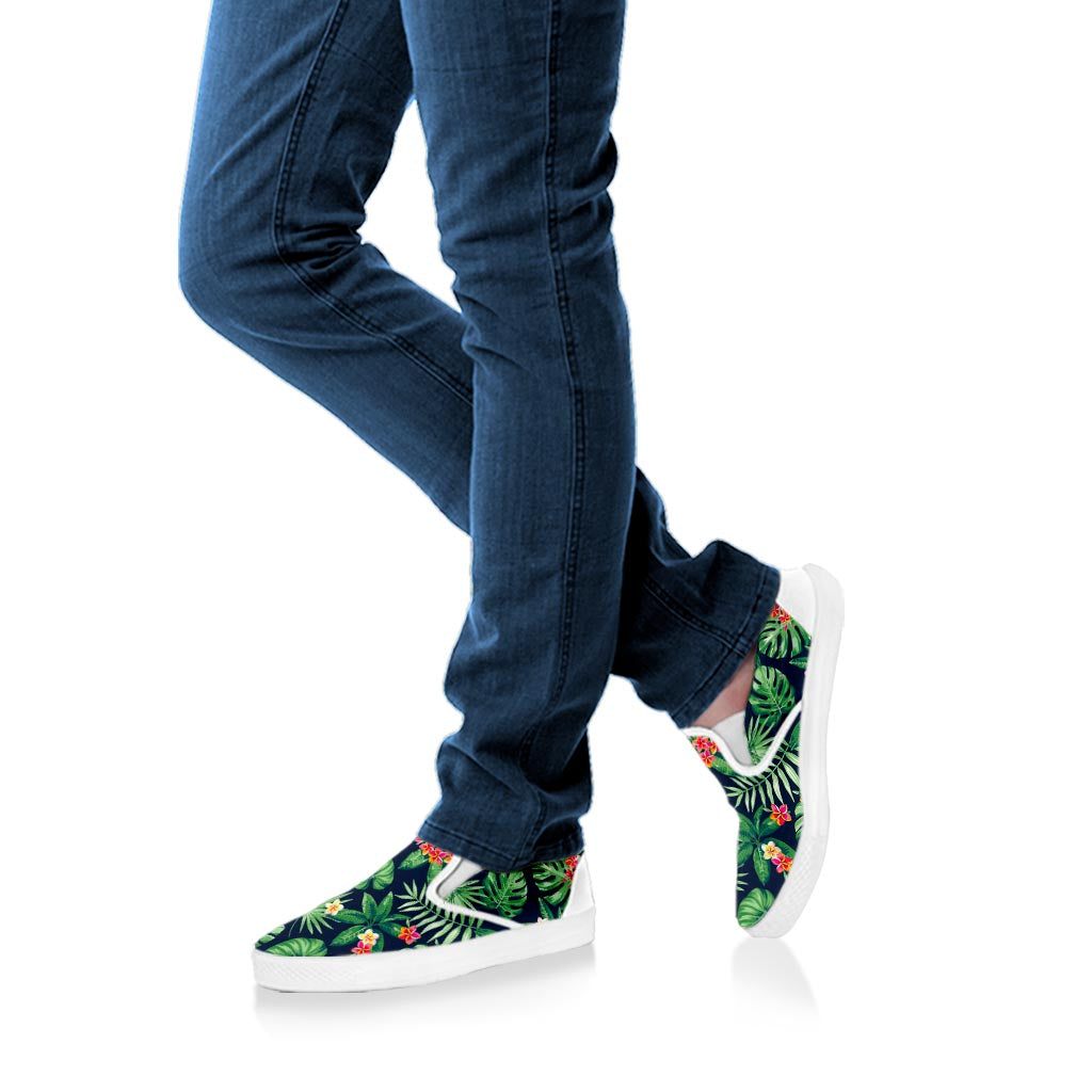 Hawaiian Tropical Leaves Pattern Print White Slip On Sneakers
