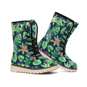 Hawaiian Tropical Leaves Pattern Print Winter Boots