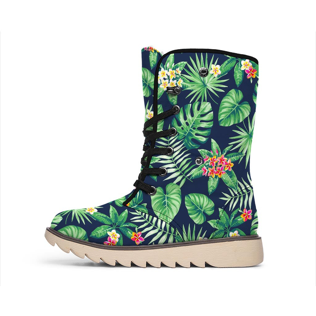 Hawaiian Tropical Leaves Pattern Print Winter Boots