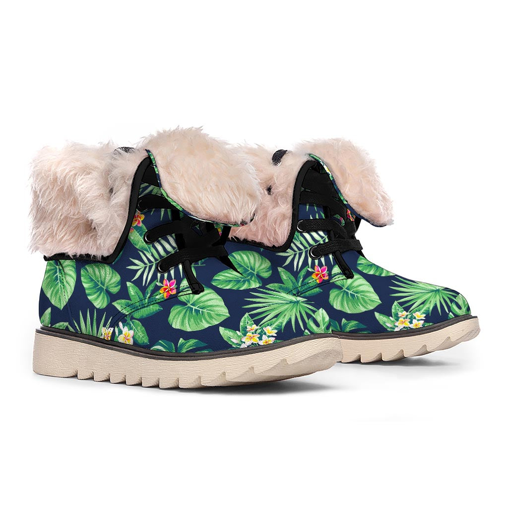 Hawaiian Tropical Leaves Pattern Print Winter Boots