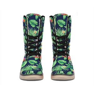 Hawaiian Tropical Leaves Pattern Print Winter Boots