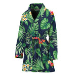 Hawaiian Tropical Leaves Pattern Print Women's Bathrobe