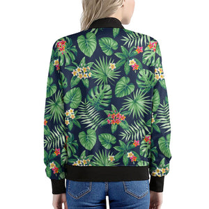 Hawaiian Tropical Leaves Pattern Print Women's Bomber Jacket