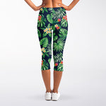 Hawaiian Tropical Leaves Pattern Print Women's Capri Leggings
