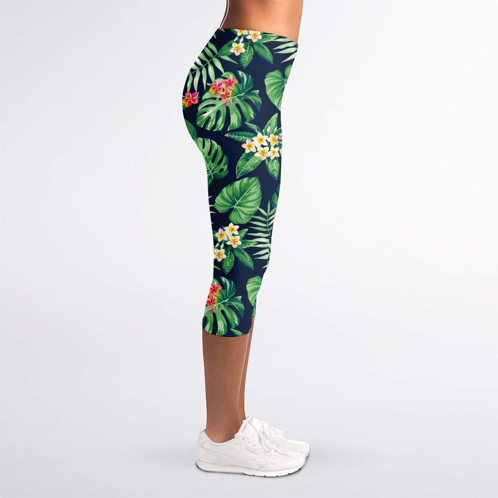Hawaiian Tropical Leaves Pattern Print Women's Capri Leggings