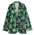 Hawaiian Tropical Leaves Pattern Print Women's Cotton Blazer