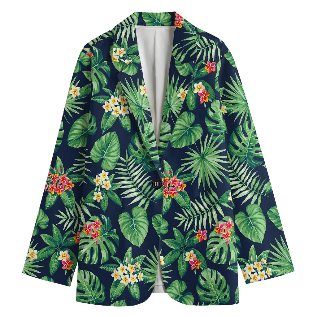 Hawaiian Tropical Leaves Pattern Print Women's Cotton Blazer