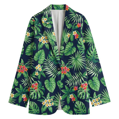 Hawaiian Tropical Leaves Pattern Print Women's Cotton Blazer