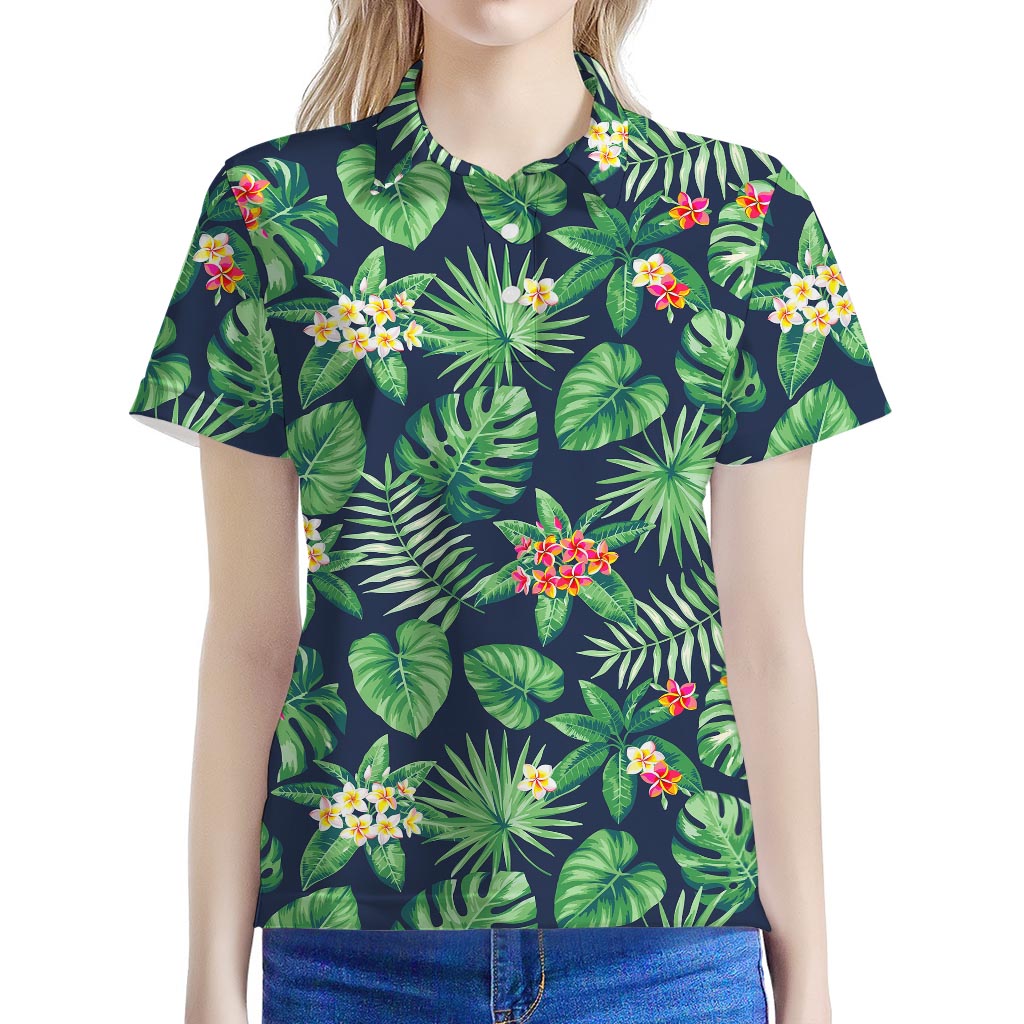 Hawaiian Tropical Leaves Pattern Print Women's Polo Shirt