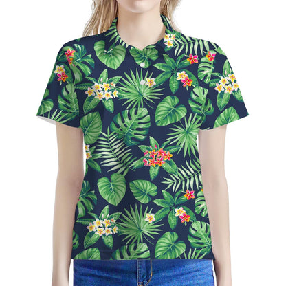 Hawaiian Tropical Leaves Pattern Print Women's Polo Shirt