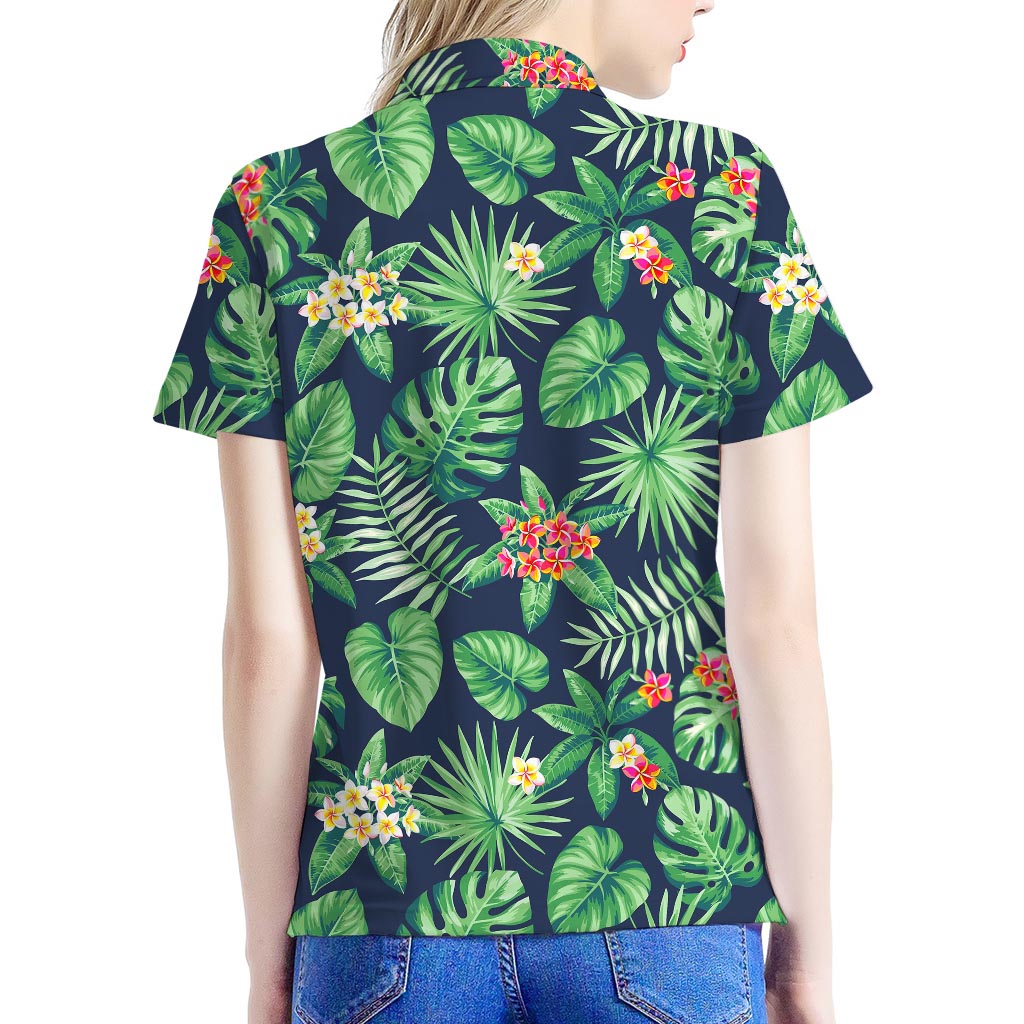 Hawaiian Tropical Leaves Pattern Print Women's Polo Shirt