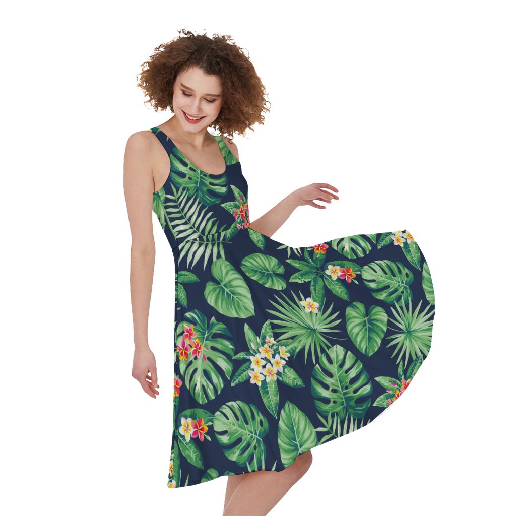 Hawaiian Tropical Leaves Pattern Print Women's Sleeveless Dress